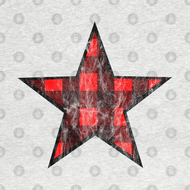 Distressed Red and Black Buffalo Plaid Star by bumblefuzzies